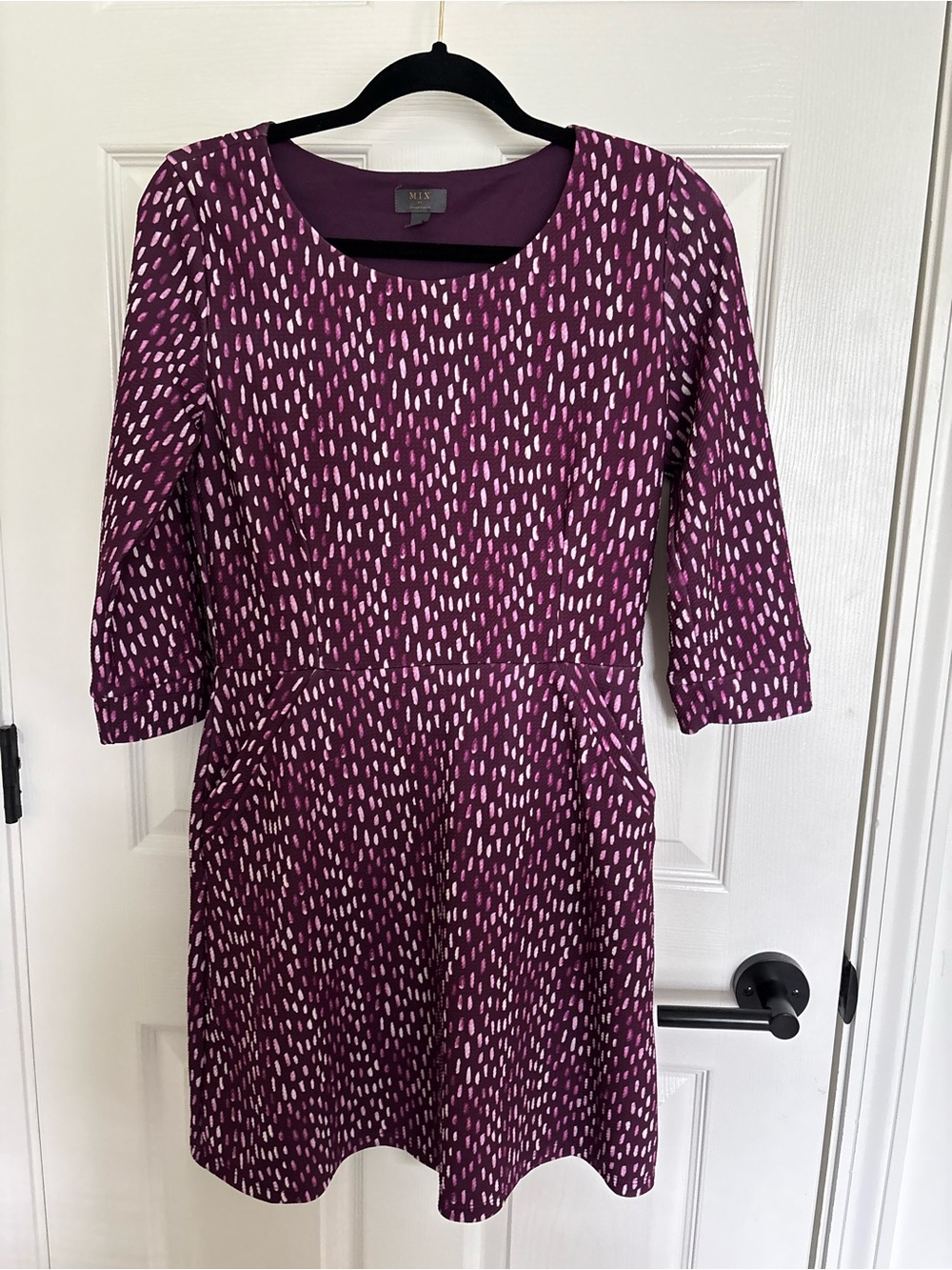 Mix Plum Printed Ponte Dress small teacher knee length soft